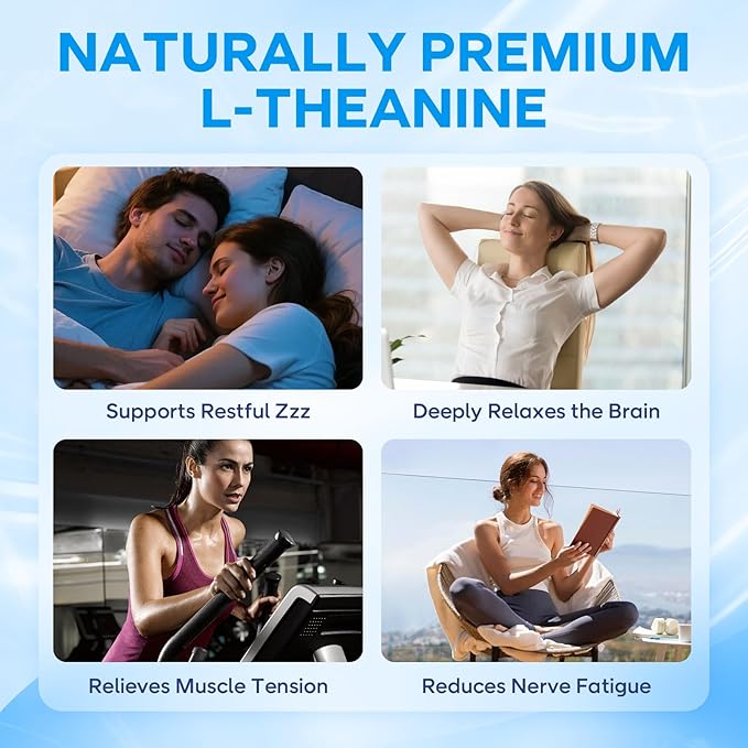 L-Theanine Gummies with L-Theanine 400 mg, Ashwagandha, GABA, 5-HTP, Magnesium Glycinate for Calm, ZZZ & Relaxation Support - Vegan, Raspberry Flavor, 120 Count