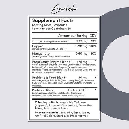 Tranont Enrich Digestive Enzymes with Probiotics & Prebiotics | Gut Health & Digestion Support Supplement | Supports Nutrient Absorption & Post-Meal Comfort | 90 Capsules