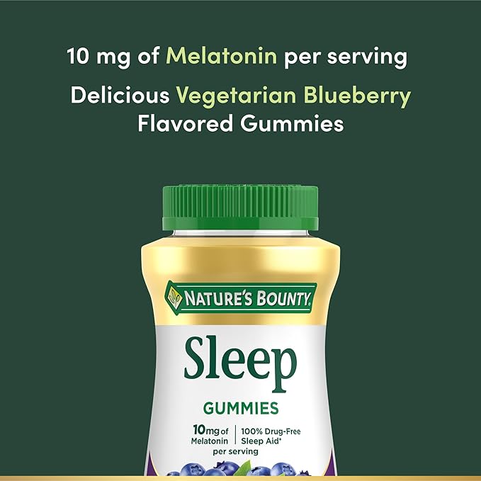 Nature's Bounty 10 mg Melatonin Gummy, 100% Drug Free Sleep Supplement, 10 mg, Blueberry, 140 Ct (Pack of 2)