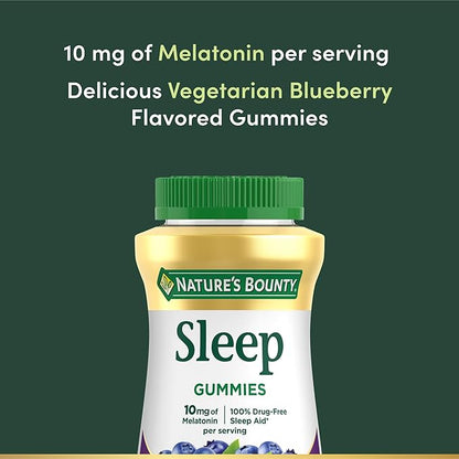 Nature's Bounty 10 mg Melatonin Gummy, 100% Drug Free Sleep Supplement, 10 mg, Blueberry, 140 Ct (Pack of 2)