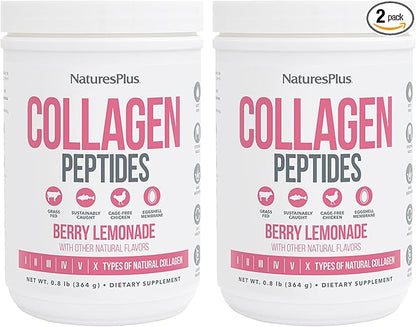 NaturesPlus Collagen Peptides, Berry Lemonade - 0.8 lb Powder, Pack of 2 - Hair, Skin, Nail & Joint Health, Immune System Support - Non-GMO, Gluten Free - 28 Total Servings