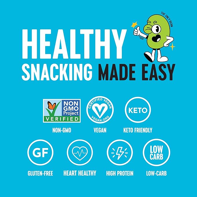 The Only Bean High Protein Snacks, Healthy Office Snacks, Healthy Snacks for Adults and Kids for Lunch, Vegan, Low Carb & Gluten Free - Edamame Beans Snack, Variety Pack - 0.9oz (Pack of 45)