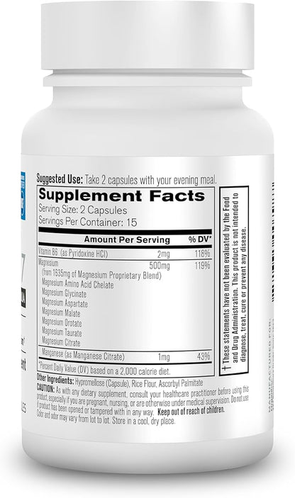 Organixx Magnesium Supplement, Natural Magnesium Capsules for Sleep Support, Muscle Recovery, with Vitamin B6 and Manganese Citrate and Glycinate, High Absorption, Vegan, Non GMO (30 Count)