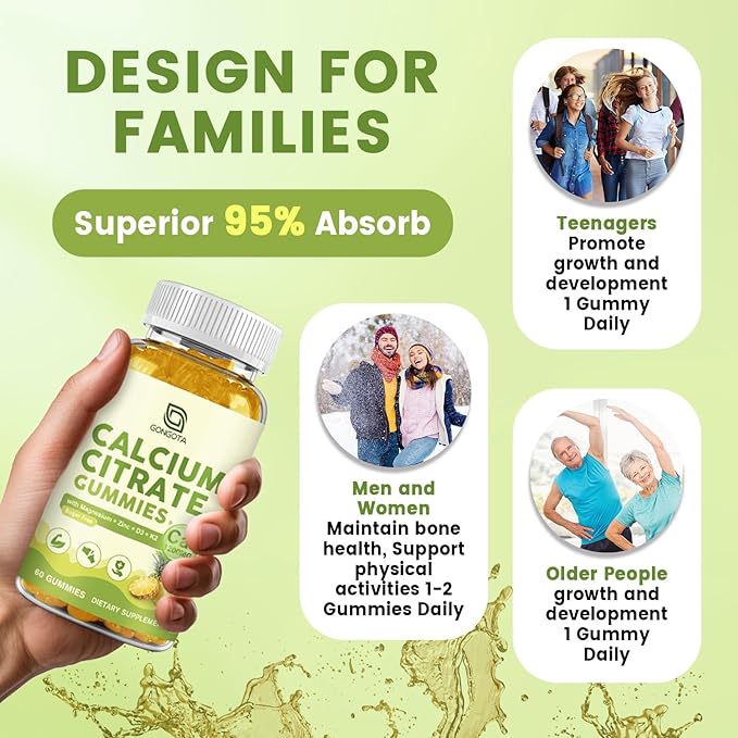 Calcium Citrate 1200mg with Vitamin D3, Calcium Gummies for Women, Calcium Supplements for Bone, Muscle, Immune Support, Sugar Free, Pineapple Flavor - 60 Gummies