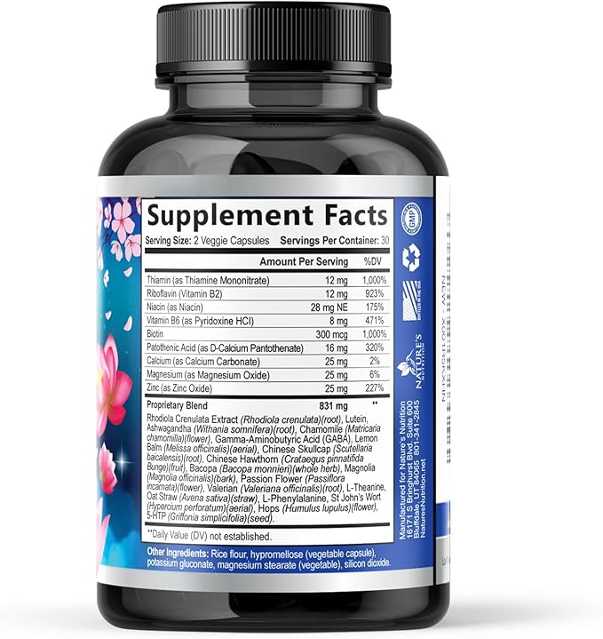 Stress Support Supplement - Extra Strength Ashwagandha, GABA, Magnesium, L-Theanine for Relief - Supports Mood & Focus - Naturally Calm, Unwind & Relax - Eases Tension & Nervousness - 60 Capsules