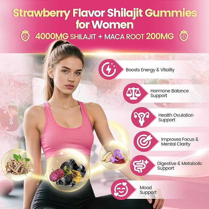 VivoNu Shilajit for Women, Contains Tongkat Ali, Ashwagandha*, Ginger, Saffron for hormonal* Balance & Energy | Tasty Shilajit Strawberry Flavor with Pure Himalayans Shilajitns