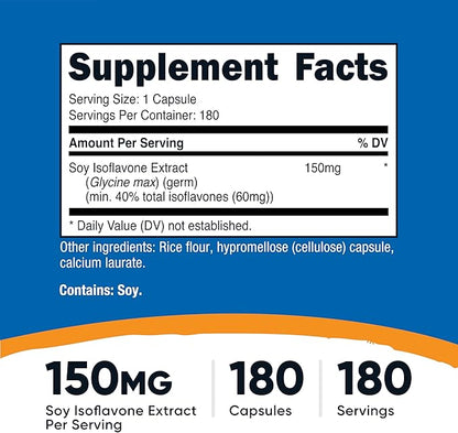 Nutricost Soy Isoflavones 150mg, 180 Veggie Capsules - Gluten Free, Non-GMO, Vegetarian Friendly