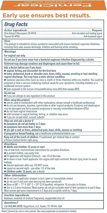 FemiClear for Bacterial Vaginosis Symtoms - Fast Relief for Discomfort, Itching & Discharge, pH Balance & Vaginal Health Support, Freshness & Odor Control, All-Natural Organic Ingredients, 2-Day Dose