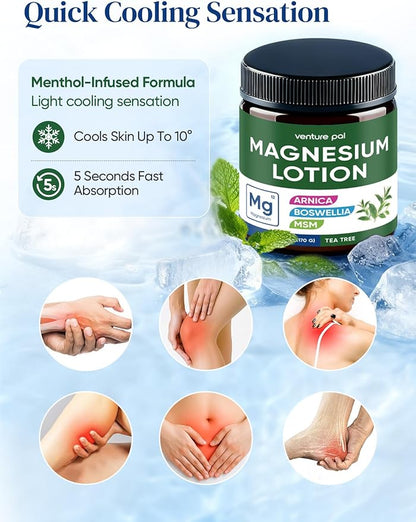 Magnesium Lotion with Arnica, MSM & Boswellia – Cooling Magnesium Cream – Lightweight Moisturizing Lotion for Legs & Feet – Safe for Kids – 6 fl oz