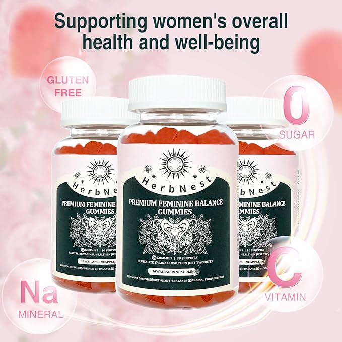 Feminine Balance Gummies - 1 Billion CFU Probiotics & Vitamin C - Supports Vaginal pH & Flora Balance - Sugar Free, Vegan, Pineapple Flavor - 60 Gummies