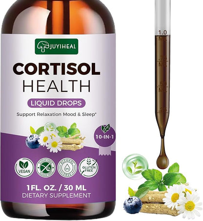 2 Pack Cortisol Supplements for Women & Men, 10 in 1 Cortisol Detox Manager Reducer with Magnesium, Ashwagandha, L-theanine, Hormone Balance Cortisol Drops, Calm, Mood Support