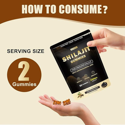 2400mg Shilajit Gummies with 2000mg Organic Ashwagandha Supplement for Men & Women, Extra Strength for Ehance Stamina, Immune Support, Vegan, for Adults, 90 Count