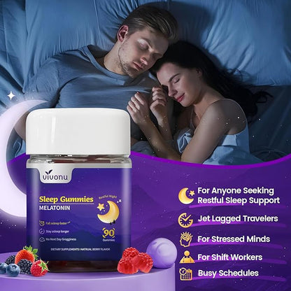 Melatonin Gummies 10mg, 9-in-1 Natural Herbal Sleep Aids for Adults, Sleep Gummies with Magnesium Glycinate, Valerian Root, L-Theanine and Vitamin B6, etc, 45 days supply, Non GMO, Berry Flavored