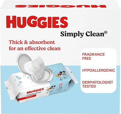 Huggies Simply Clean Unscented Baby Diaper Wipes, 1 Flip-Top Pack (64 Wipes Total), Packaging May Vary
