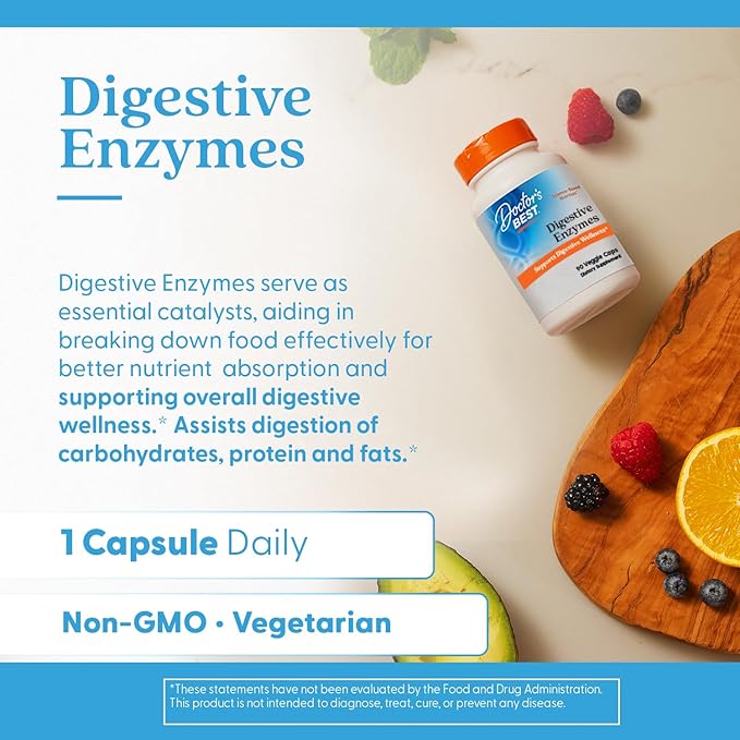 Doctor's Best Digestive Enzymes Supplement for Women & Men - Supports Gut Health, Digestion, & Overall Wellness, Formulated with Amylase, Super Enzyme Blend for Food Break Down, Non GMO - 90 Veg Caps