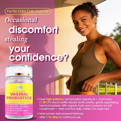 Vaginal Probiotics for Women with Prebiotics & Cranberry - Dr. Formulated Feminine pH Balance Daily Supplement, Supports Vaginal Odor Control & Urinary Tract Health, 30 Servings