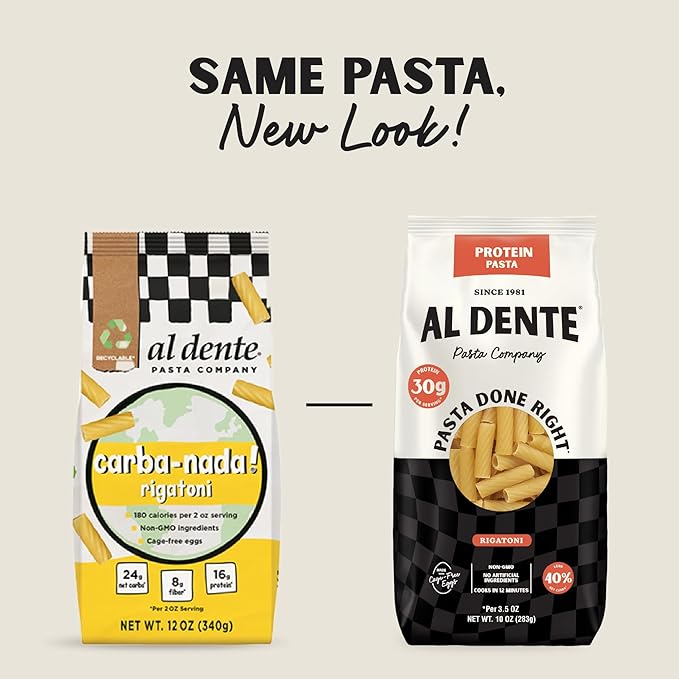 Al Dente Protein Pasta Rigatoni – 30g High Protein, Lower Carb, High Fiber. Artisanal Flavor: Cage-Free Eggs & Semolina. Keto and Point-Based Diet-Friendly. 10oz Bags (Pack of 8)