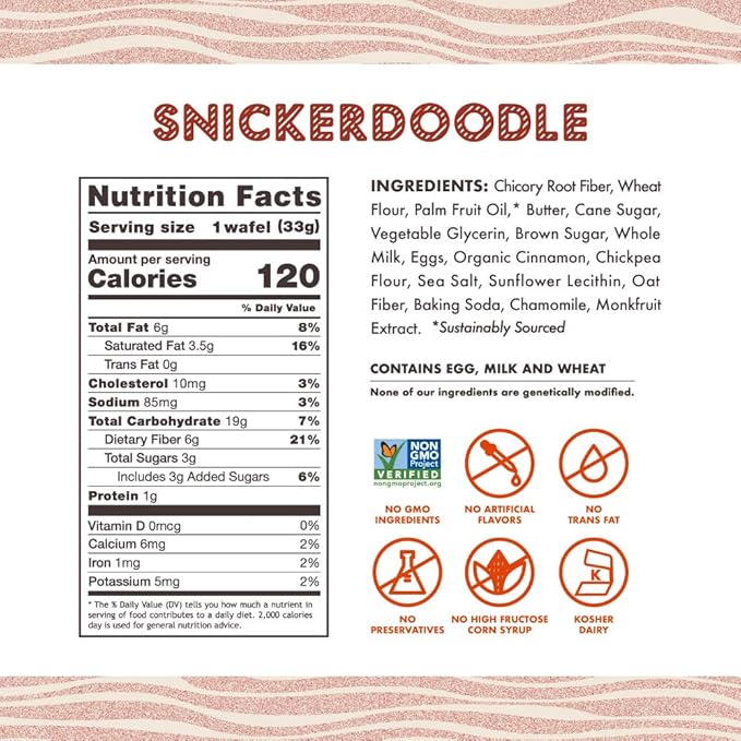 Rip Van Wafels Snickerdoodle Stroopwafels, Healthy Snacks, Non-GMO, Keto Friendly, Office Snacks, Low Sugar (3g), Low Calorie, 12 Pack