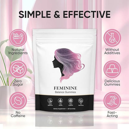 Nuora Feminine Balance Gummies for Women, PH Balance, Healthy Odor, Flora and Immune Support, Vaginal Health Support, Vegan Hawaiian Pineapple, 60 Count (1)