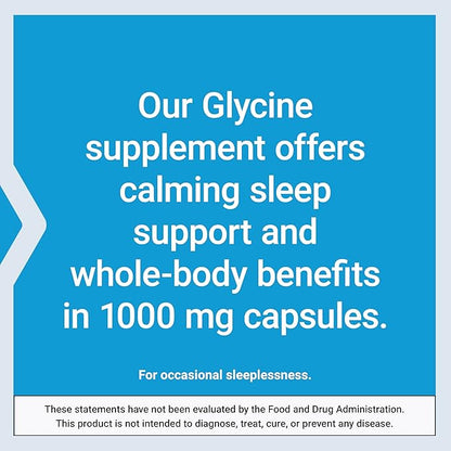 Life Extension Glycine, 1000 mg, Amino Acid That Promotes Healthy Sleep, Gluten-Free, Non-GMO, Vegetarian, 100 Capsules