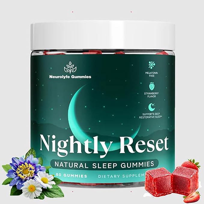 Deep Sleep Gummies - Fall Asleep Fast & Wake Refreshed, Nightly Reset Gummies No Melatonin for Adults (60PCS)