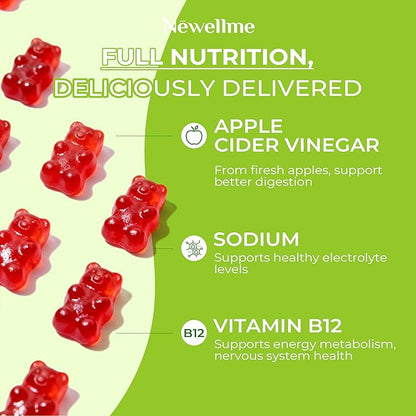 NEWELLME ACV Gummies with the Mother & B12 – Sugar-Free, Great-Tasting Vegan Gummies for Digestion, Metabolism & Daily Energy Support, 120 Count
