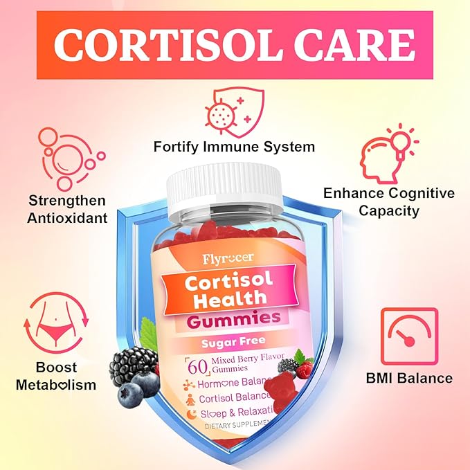 Cortisol Supplements for Women & Men, 13 in 1 Cortisol Detox, Cortisol Manager Reducer with Ashwagandha, Magnesium, L-Theanine, Cortisol Balance Gummies-Hormone Balance, Focus, Calm, zzZ, 60 Cts