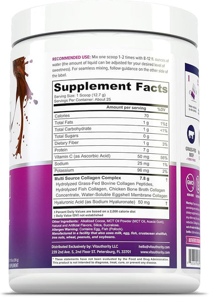 Multi Collagen Peptides Powder for Women - Hydrolyzed Chocolate Collagen Powder for Women with Types I II III V & X Vitamin C & Hyaluronic Acid for Hair Skin and Nails (Chocolate) - 25 Servings