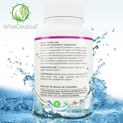 Max Absorption USDA Organic Milk Thistle Potent 5:1 Concentrated Extract (2000mg Strength) & Organic Dandelion Root | Silymarin Antioxidant Flavonoid | Liver Support Supplement (60 Count (Pack of 2))
