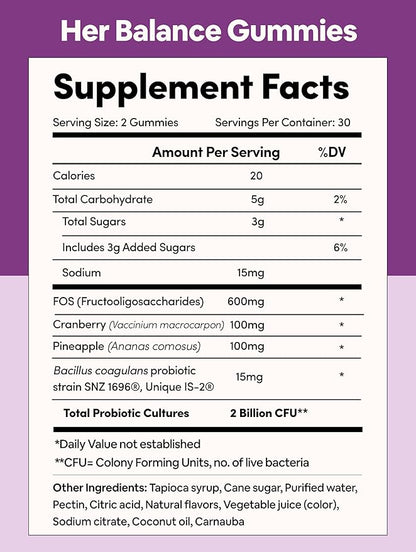 Black Girl Vitamins Her Balance Vaginal Probiotic Gummies – pH Balance & Odor Support, Feminine Health + Urinary Tract Support, 2B CFU Lactobacillus, Vegan, Gluten-Free, Halal (30-Day Supply)