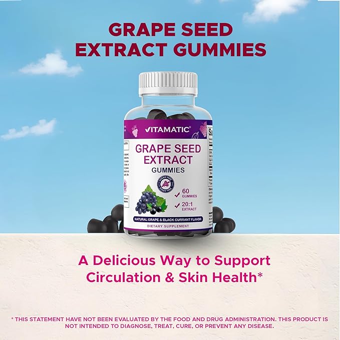 Vitamatic Grape Seed Extract Gummies – Plant-Based Botanical Extract – Natural Grape & Black Currant Flavor – Vegan, Non-GMO – Herbal Supplement – 60 Gummies - 2 Pack