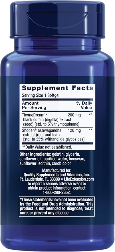 Life Extension Serene Sleep – Ashwagandha, Black Cumin – Sleep Supplement, Calm, Relaxation, Sleep Support Without Melatonin – Once-Daily, Gluten-Free, Non-GMO – 30 Softgels
