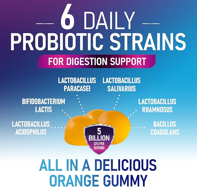 Probiotic Gummies - 6 Premium Probiotic Strains - Daily Gut Health Pro Biotic Gummy Supplement for Women, Men & Teens, Natural Digestive Health Support, “Good” Gut & Immune Support - 120 Gummies