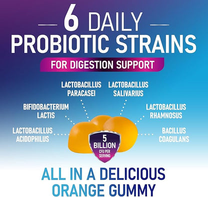 Probiotic Gummies - 6 Premium Probiotic Strains - Daily Gut Health Pro Biotic Gummy Supplement for Women, Men & Teens, Natural Digestive Health Support, “Good” Gut & Immune Support - 120 Gummies