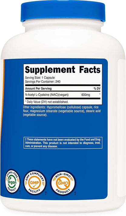 Nutricost N-Acetyl L-Cysteine (NAC) 600mg, 240 Vegetarian Capsules - Vegan, Non-GMO, Gluten Free (Pack of 2)