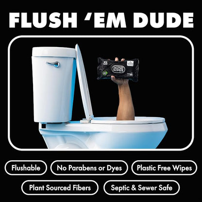 DUDE Wipes Odor Destroyer Flushable Wipes - Extra-Large Adult Wet Wipes - 3 Pack (144 Count) - Deodorizing, Lightly Scented, Controls Odor for up to 24 Hours - Septic and Sewer Safe
