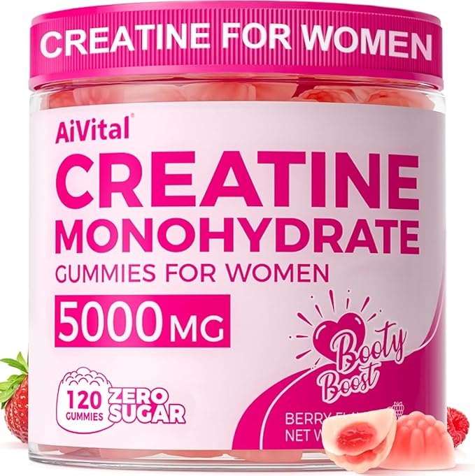 AiVital™ Creatine Gummies for Women, 5000mg Creatine Monohydrate Gummies+2000mg Collagen+1000mg BCAA, Women-Specific Formula, Sugar Free, 30 Servings, 120 Counts(Berry)