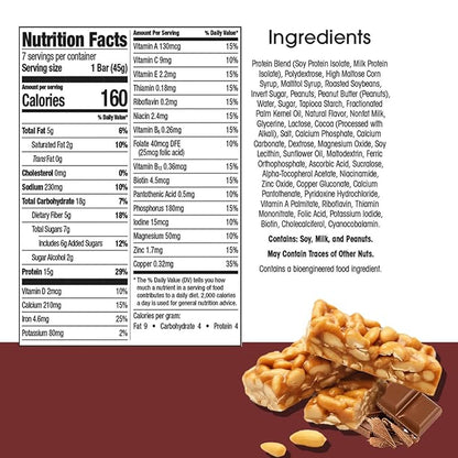 BestMed - High Protein Nutrition Bar - Low-Carb, 15g Protein, Low Sugar, High Fiber, Low Calorie, Meal Replacement Bar (Peanut, 3 Box - 21 Count)