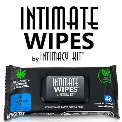 INTIMATE WIPES™ by INTIMACY KIT®, 48 Large Hygiene Wipes, pH Balanced, Hypoallergenic, Fragrance Free, infused with Vitamin-E, Chamomile & Aloe Vera, for Intimate Parts, Body & Face
