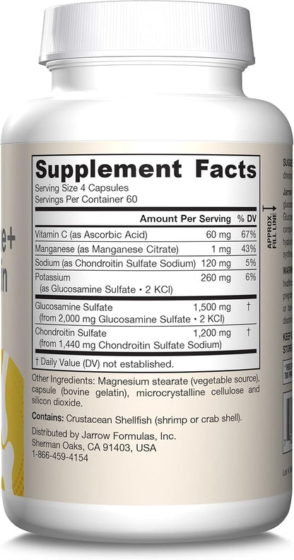 Jarrow Formulas Glucosamine + Chondroitin - 240 Capsules - Nutrient Support - Dietary Supplement for Joint Health - with Vitamin C & Manganese - 60 Servings