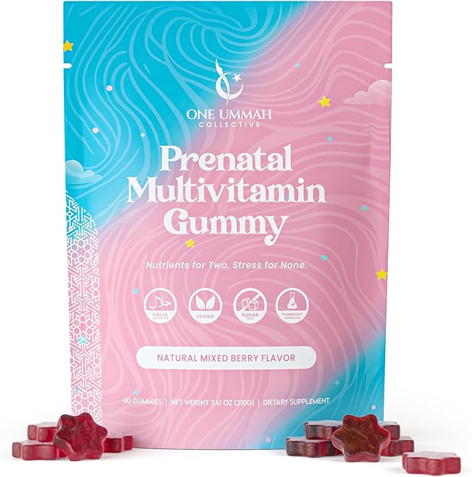 Halal Certified Prenatal Gummies - Essential Vitamins with Folate, DHA/EPA Omega-3, Biotin, & Zinc for Baby’s Development & Mom’s Wellness - Easy Digestion & High Absorption - Tasty Gummy Supplement