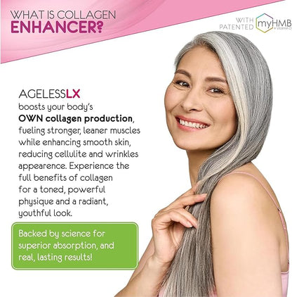 AgelessLX Powder Supplement for Women - with HMB Collagen Enhancer Plus Vitamin D3 with K2, Horsetail and Biotin for Lean Muscle and Stronger Hair and Nails - 30 Powder Packets, Wild Berry