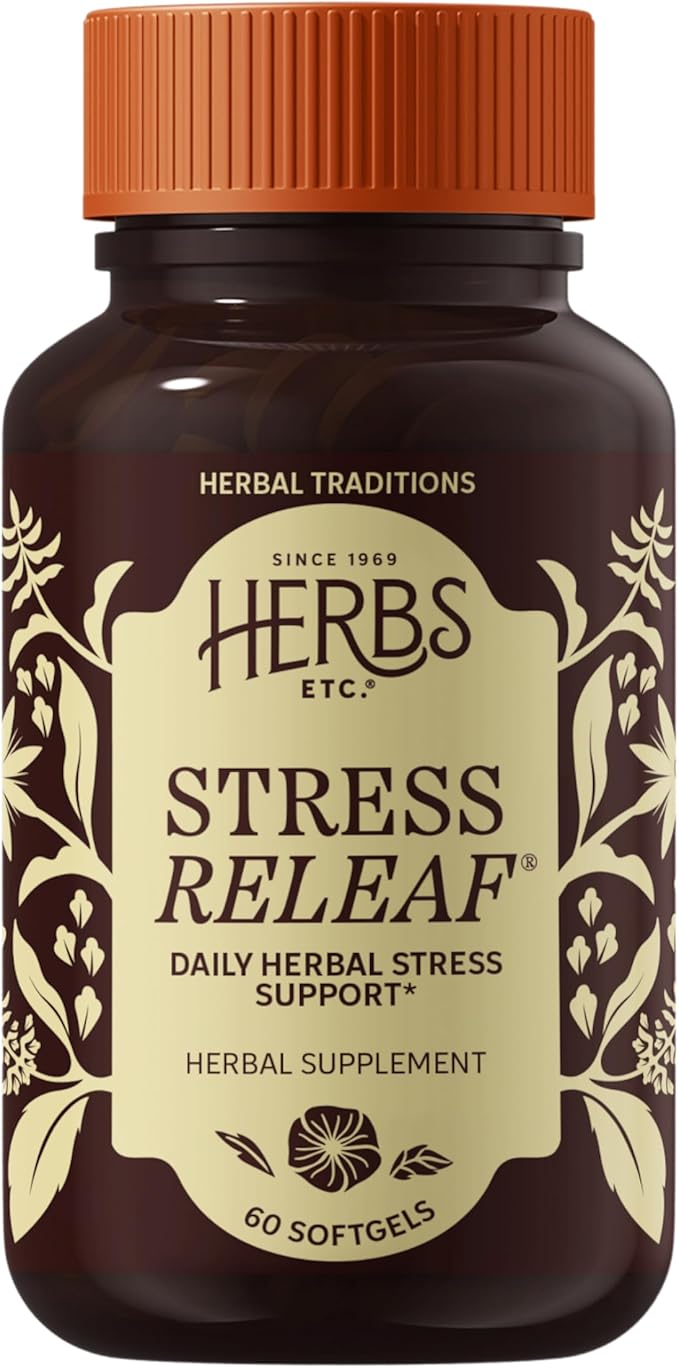 Herbs Etc. Stress ReLeaf - Herbal Supplement to Support Relaxation - Stress Support Supplemment - Gluten-Free - 60 Softgels (60 Servings)
