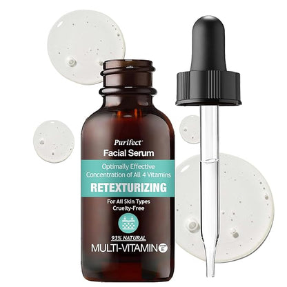 Purifect Retexturizing Multi-Vitamin Facial Serum with Vitamin C, E, B & K - Hydrating & Brightening Face Serum for All Skin Types, Supports Skin Barrier, Moisturizing, Vegan, Cruelty Free - 1 fl oz