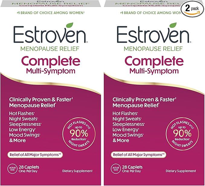 Estroven Complete Multi-Symptom Menopause Supplement for Women,28 Ct.,Clinically Proven Ingredient Provide Menopause Relief & Night Sweats & Hot Flash Relief* Drug-Free-& Non-GMO,(Pack of 2)