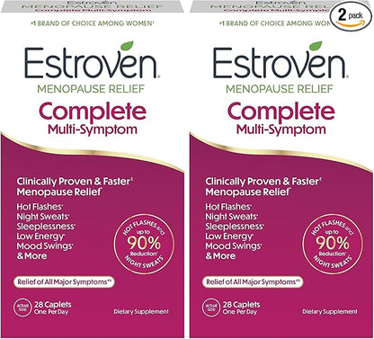 Estroven Complete Multi-Symptom Menopause Supplement for Women,28 Ct.,Clinically Proven Ingredient Provide Menopause Relief & Night Sweats & Hot Flash Relief* Drug-Free-& Non-GMO,(Pack of 2)