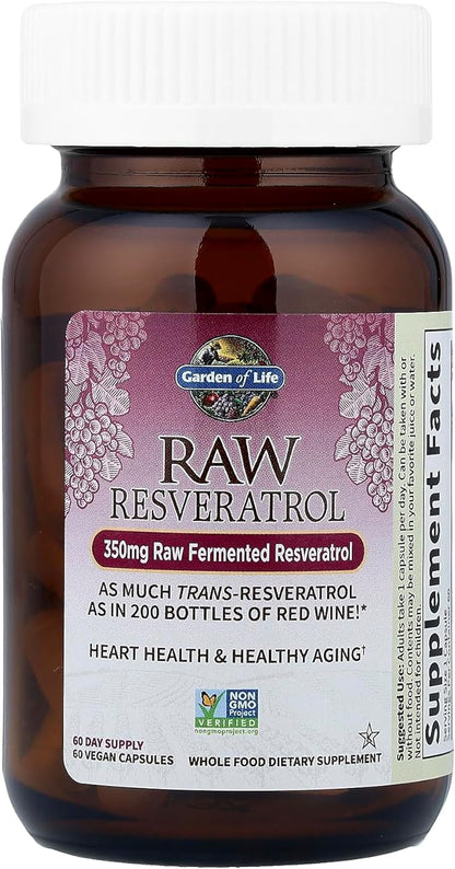 Garden of Life Raw Resveratrol Supplement with Probiotics & Digestive Enzymes – Antioxidant Support for Heart Health & Healthy Aging, Non-GMO, Vegan, 60 Vegan Capsules