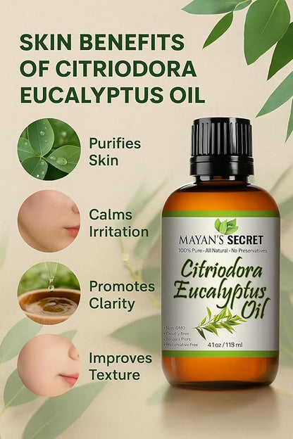 Pure Carrier and Essential Oils for Skin Care, Hair, Body Moisturizer for Face-Anti Aging Skin Care (Citriodora Eucalyptus Oil, 4oz)