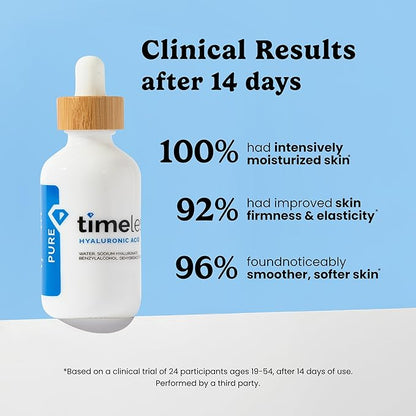 Timeless Skin Care Hyaluronic Acid 100% Pure Serum - Hydrating Face Serum for Personal Care - Fragrance-Free - Hyaluronic Acid - for Skin Care - 2 oz