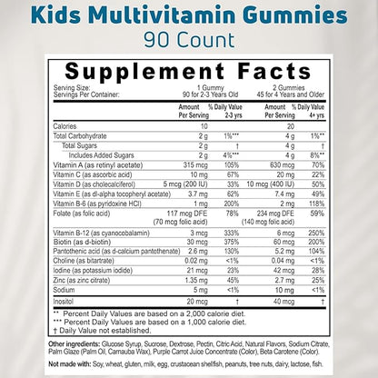Gelatin Free, Vegetarian Kids Multivitamin Gummies 45-90 Day Supply. 14 Essential Vitamins & Minerals. Kids Gummy Vitamins for Overall Wellness. Non-GMO, Gluten Free Children Vitamin